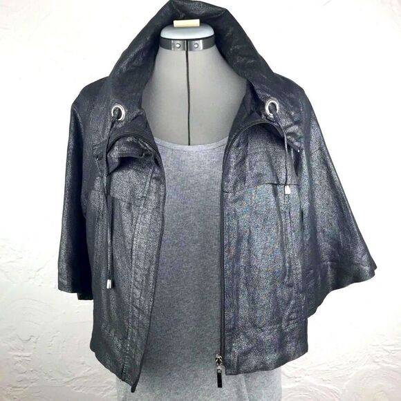 Sandro Sportswear Dark Gray Metallic Zip Up Short Sleeve Jacket - Picture 4 of 16
